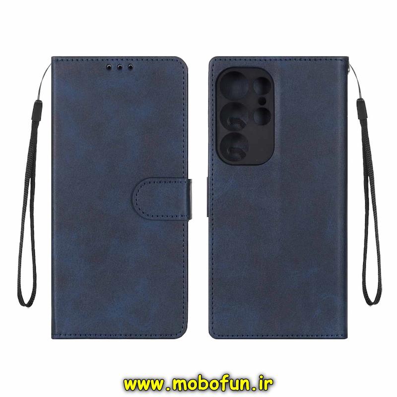 کیف گوشی Galaxy S25 Ultra سامسونگ مگنتی طرح چرم کتابی محافظ لنزدار بنددار سرمه ای کد 74044