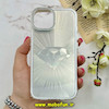 قاب گوشی iPhone 13 / iPhone 14 آیفون لیزری الماسی لاکچری اورجینال Mobile Case لنز نگین دار دوتیکه نقره ای کد 82370