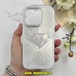 قاب گوشی iPhone 14 Pro آیفون لیزری الماسی لاکچری اورجینال Mobile Case لنز نگین دار دوتیکه نقره ای کد 82385