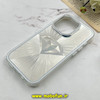 قاب گوشی iPhone 14 Pro آیفون لیزری الماسی لاکچری اورجینال Mobile Case لنز نگین دار دوتیکه نقره ای کد 82385