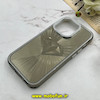 قاب گوشی iPhone 14 Pro آیفون لیزری الماسی لاکچری اورجینال Mobile Case لنز نگین دار دوتیکه خاکستری کد 82389
