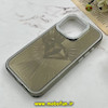 قاب گوشی iPhone 15 Pro آیفون لیزری الماسی لاکچری اورجینال Mobile Case لنز نگین دار دوتیکه خاکستری کد 82400