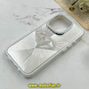 قاب گوشی iPhone 15 Pro آیفون لیزری الماسی لاکچری اورجینال Mobile Case لنز نگین دار دوتیکه نقره ای کد 82402