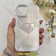 قاب گوشی iPhone 15 آیفون لیزری الماسی لاکچری اورجینال Mobile Case لنز نگین دار دوتیکه نقره ای کد 82396