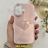 قاب گوشی iPhone 16 آیفون لیزری الماسی لاکچری اورجینال Mobile Case لنز نگین دار دوتیکه رزگلد کد 82410