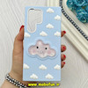 قاب گوشی Galaxy S23 Ultra سامسونگ سیلیکونی پاک کنی طرح ابری کیوت برجسته آکواریومی آبی روشن کد 82795