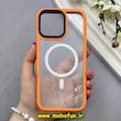 قاب گوشی iPhone 16 Pro آیفون شفاف سخت HARD مگ سیف دار اورجینال دور رنگی نارنجی کد 83176