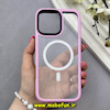 قاب گوشی iPhone 16 Pro آیفون شفاف سخت HARD مگ سیف دار اورجینال دور رنگی صورتی کد 83178