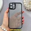 قاب گوشی iPhone 12 Pro آیفون پشت طلق شفاف دور سیلیکونی اورجینال فلزی متال کیس Metal Case برند FOCUS PIXEL مشکی کد 83192