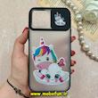 قاب گوشی iPhone 12 Pro Max آیفون پشت مات طرح دار محافظ لنزدار کشویی طرح یونیکورن مشکی کد 84491