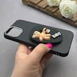 قاب گوشی iPhone 13 / iPhone 14 آیفون لدر دیزاین SOFT Lether Design سیلیکونی پاپ سوکت دار عروسکی طرح چرم مشکی کد 83373