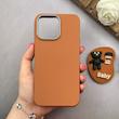 قاب گوشی iPhone 14 Pro Max آیفون لدر دیزاین SOFT Lether Design سیلیکونی پاپ سوکت دار عروسکی طرح چرم عسلی کد 83377