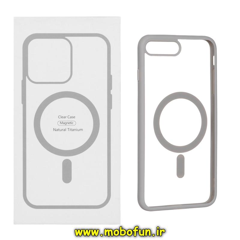 قاب گوشی iPhone 7 Plus / iPhone 8 Plus آیفون  اورجینال Clear Case مگ سیف Space Mag safe طرح طلقی شیشه ای شفاف طوسی کد 85594