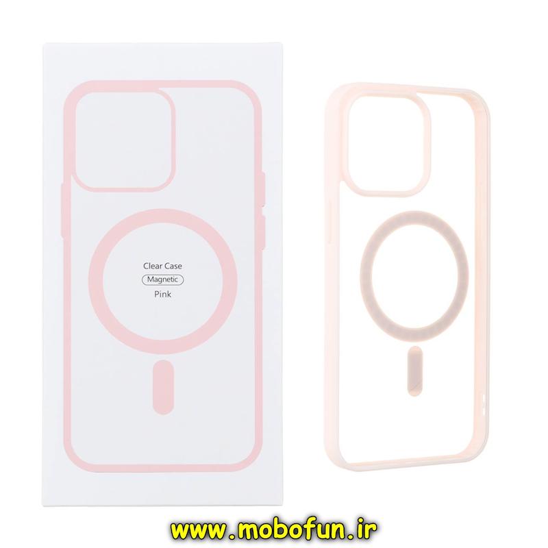 قاب گوشی iPhone 15 Pro آیفون  اورجینال Clear Case مگ سیف Space Mag safe طرح طلقی شیشه ای شفاف صورتی کد 85666