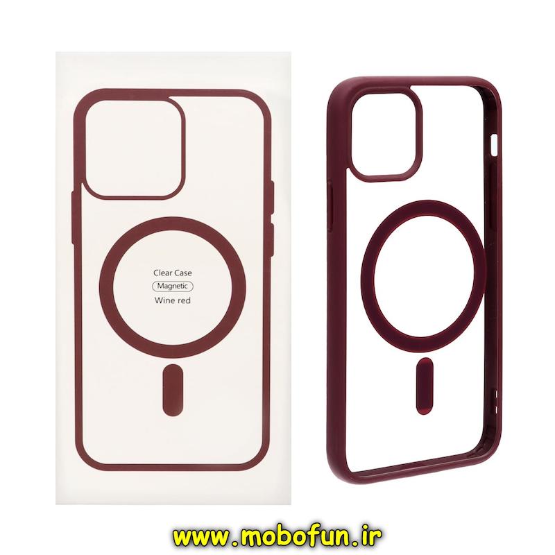 قاب گوشی iPhone 15 Pro آیفون  اورجینال Clear Case مگ سیف Space Mag safe طرح طلقی شیشه ای شفاف زرشکی کد 85669