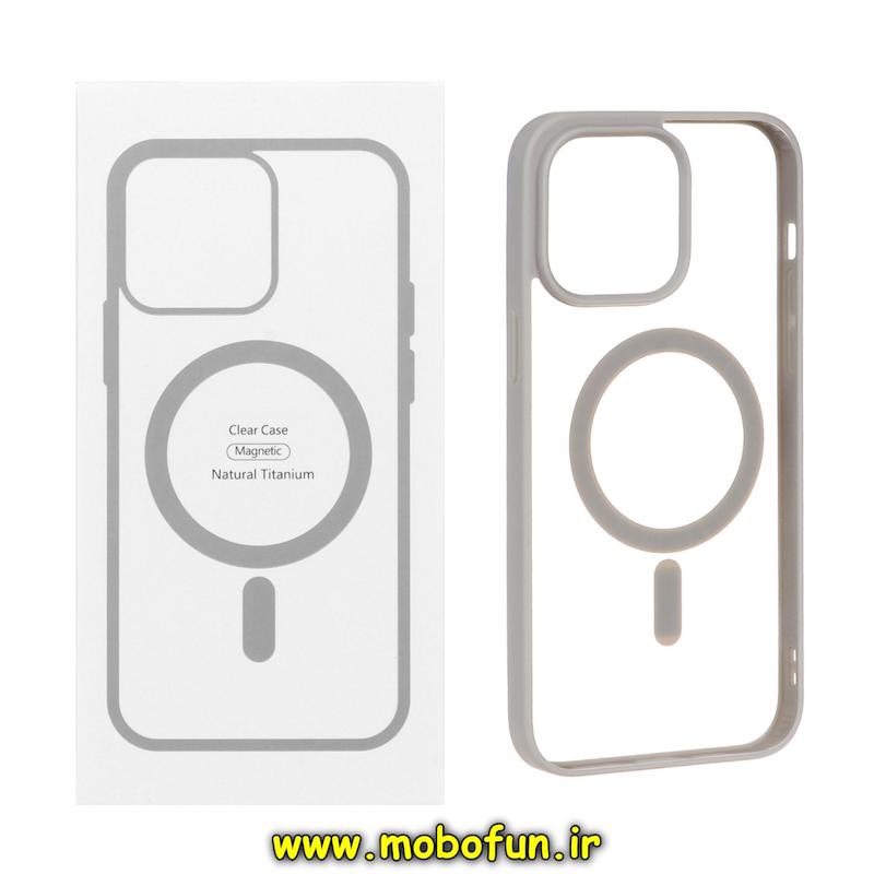 قاب گوشی iPhone 15 Pro آیفون  اورجینال Clear Case مگ سیف Space Mag safe طرح طلقی شیشه ای شفاف طوسی کد 85671