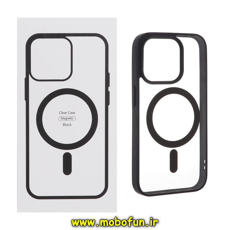 قاب گوشی iPhone 15 Pro آیفون  اورجینال Clear Case مگ سیف Space Mag safe طرح طلقی شیشه ای شفاف مشکی کد 85672