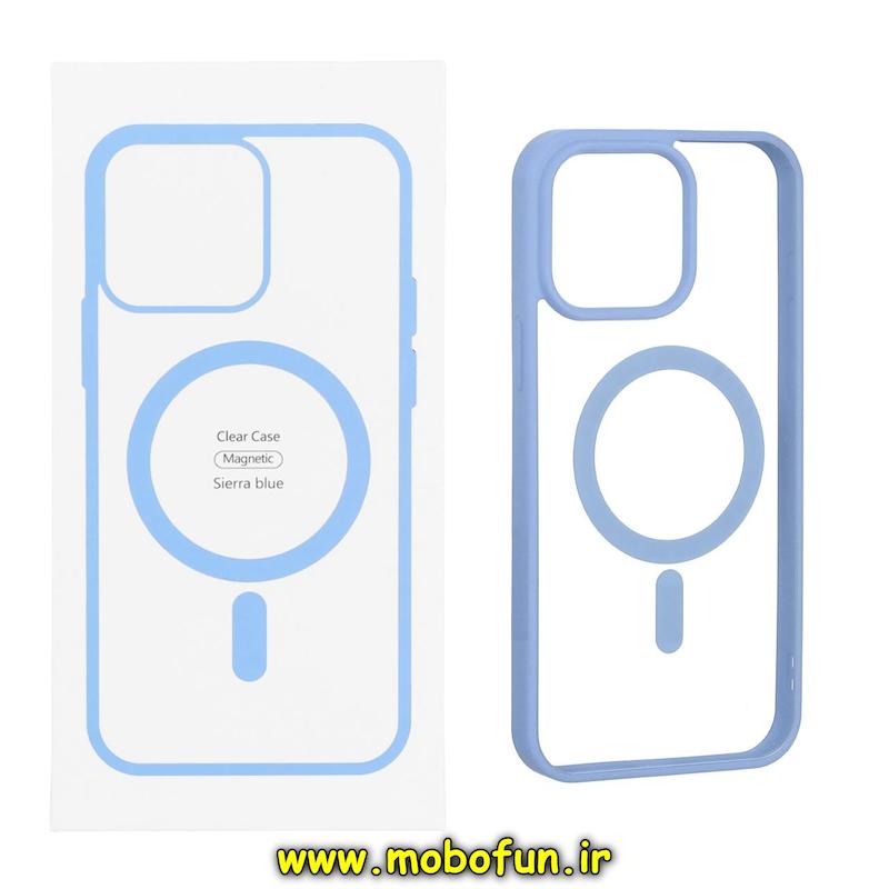 قاب گوشی iPhone 15 Pro آیفون  اورجینال Clear Case مگ سیف Space Mag safe طرح طلقی شیشه ای شفاف آبی کد 85674