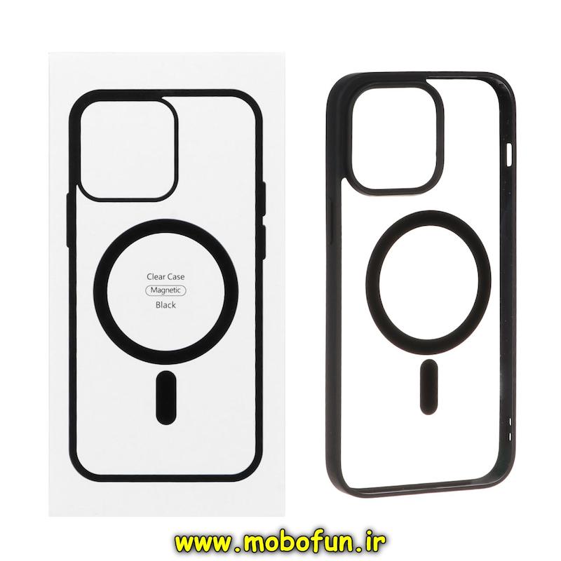 قاب گوشی iPhone 15 Pro Max آیفون  اورجینال Clear Case مگ سیف Space Mag safe طرح طلقی شیشه ای شفاف مشکی کد 85680