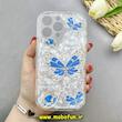 قاب گوشی iPhone 15 Pro Max آیفون ماربل لاکچری بالشتی ژله ای محافظ لنزدار طرح پروانه کیوت کد 84274