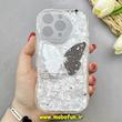 قاب گوشی iPhone 16 Pro آیفون ماربل لاکچری بالشتی ژله ای محافظ لنزدار طرح پروانه کیوت کد 84285