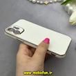 قاب گوشی iPhone 12 آیفون طرح ژله ای مای کیس گلد لاین دور طلایی محافظ لنز دار سفید کد 83264