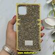 قاب گوشی iPhone 11 آیفون صندوقی اورجینال شاین نگین سواروسکی پلاک آینه ای طلایی کد 86327