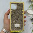 قاب گوشی iPhone 12 / iPhone 12 Pro آیفون صندوقی اورجینال شاین نگین سواروسکی پلاک آینه ای طلایی کد 86335