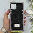 قاب گوشی iPhone 12 / iPhone 12 Pro آیفون صندوقی اورجینال شاین نگین سواروسکی پلاک آینه ای مشکی کد 86336