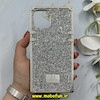 قاب گوشی iPhone 12 Pro Max آیفون صندوقی اورجینال شاین نگین سواروسکی پلاک آینه ای نقره ای کد 86342