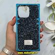 قاب گوشی iPhone 13 Pro آیفون صندوقی اورجینال شاین نگین سواروسکی پلاک آینه ای سرمه ای کد 86346