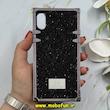 قاب گوشی iPhone X / iPhone XS آیفون صندوقی اورجینال شاین نگین سواروسکی پلاک آینه ای مشکی کد 86350