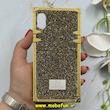 قاب گوشی iPhone X / iPhone XS آیفون صندوقی اورجینال شاین نگین سواروسکی پلاک آینه ای طلایی کد 86352