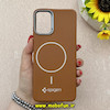 قاب گوشی Galaxy A06 سامسونگ لدر دیزاین SOFT Lether Design اسپیگن Spigen سیلیکونی طرح مگ سیف قهوه ای کد 87025