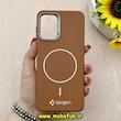 قاب گوشی Galaxy A13 4G / Galaxy A04S سامسونگ لدر دیزاین SOFT Lether Design اسپیگن Spigen سیلیکونی طرح مگ سیف قهوه ای کد 87043