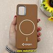 قاب گوشی Galaxy A31 سامسونگ لدر دیزاین SOFT Lether Design اسپیگن Spigen سیلیکونی طرح مگ سیف قهوه ای کد 87098
