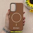 قاب گوشی Galaxy A34 سامسونگ لدر دیزاین SOFT Lether Design اسپیگن Spigen سیلیکونی طرح مگ سیف قهوه ای کد 87106