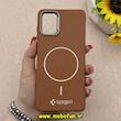 قاب گوشی Galaxy A71 سامسونگ لدر دیزاین SOFT Lether Design اسپیگن Spigen سیلیکونی طرح مگ سیف قهوه ای کد 87152