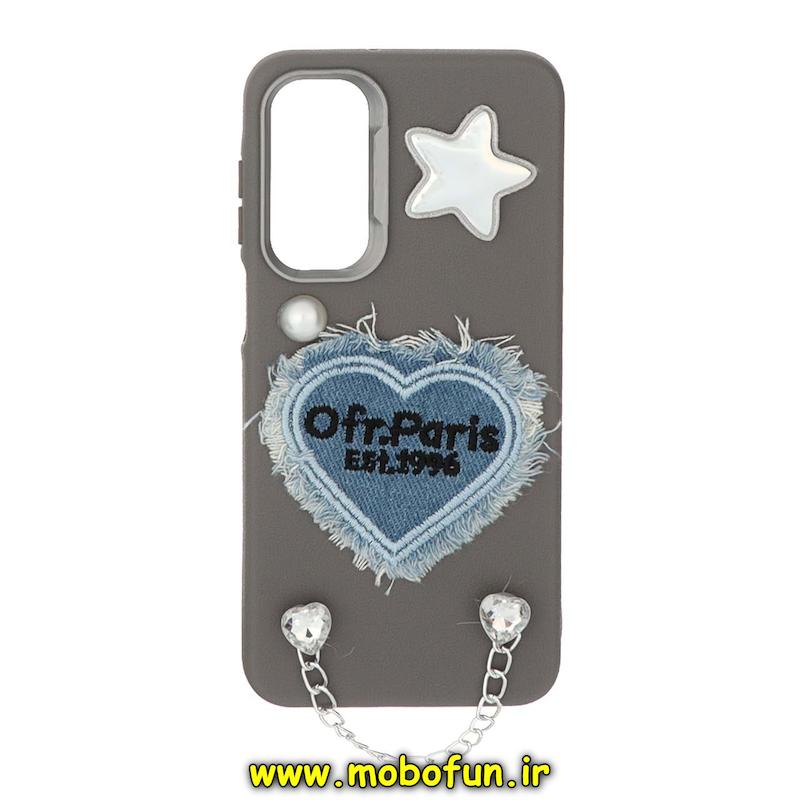 قاب گوشی Galaxy A16 سامسونگ لدر دیزاین SOFT Lether Design فانتزی قلبی سیلیکونی طرح چرم خاکستری کد 74840