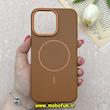 قاب گوشی iPhone 14 Pro Max آیفون لدر دیزاین SOFT Lether Design برند Syndee سیلیکونی مگ سیف دار اورجینال عسلی کد 87291