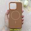 قاب گوشی iPhone 15 Pro Max آیفون لدر دیزاین SOFT Lether Design برند Syndee سیلیکونی مگ سیف دار اورجینال عسلی کد 87295