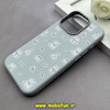 قاب گوشی iPhone 16 Pro آیفون لدر دیزاین SOFT Lether Design فانتزی سیلیکونی طرح چرمی گربه کیوت آبی کد 88386