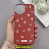 قاب گوشی iPhone 15 آیفون لدر دیزاین SOFT Lether Design فانتزی سیلیکونی طرح چرمی آلبالو کیوت زرشکی کد 88406