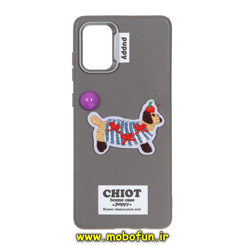 قاب گوشی Galaxy A71 سامسونگ لدر دیزاین SOFT Lether Design فانتزی سیلیکونی طرح چرم گلدوزی خاکستری کد 75252