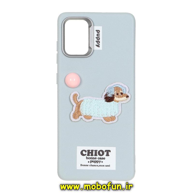 قاب گوشی Galaxy A71 سامسونگ لدر دیزاین SOFT Lether Design فانتزی سیلیکونی طرح چرم گلدوزی آبی روشن کد 75255