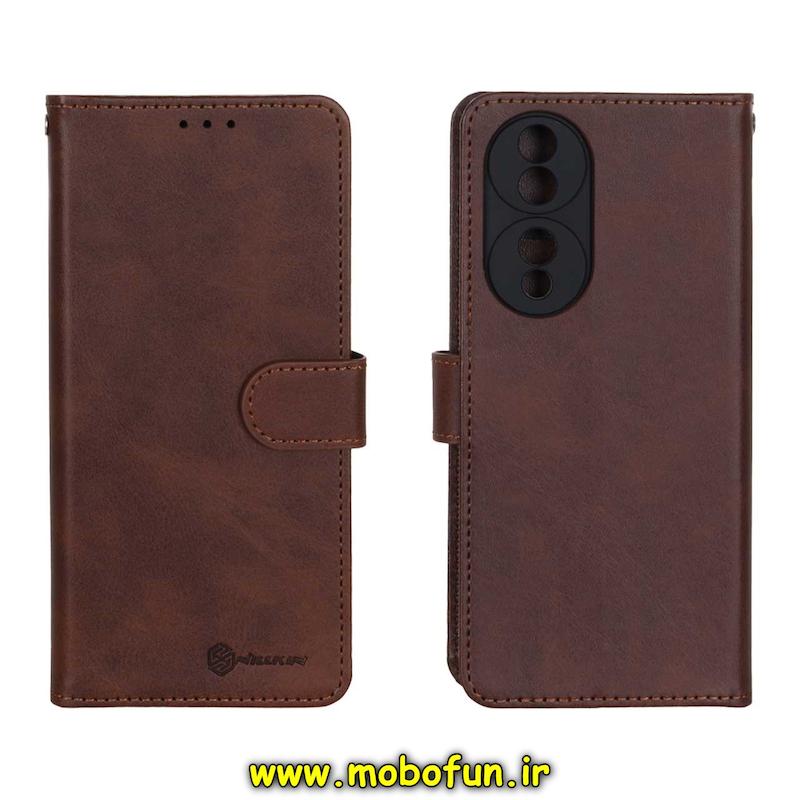کیف گوشی Honor 70 آنر مگنتی نیلکین Nillkin طرح چرم کتابی محافظ لنزدار قهوه ای کد 75309