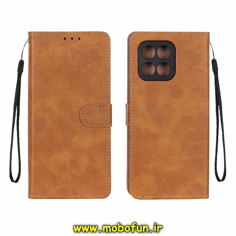 کیف گوشی Honor X6 4G / Honor X8 5G آنر مگنتی طرح چرم کتابی محافظ لنزدار بنددار عسلی کد 75316