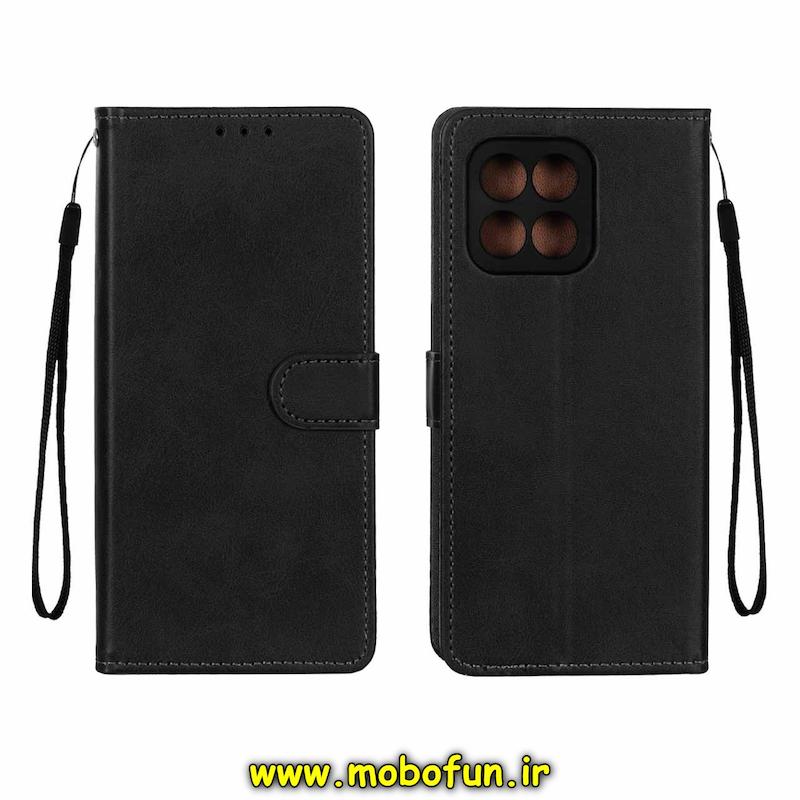 کیف گوشی Honor X6 4G / Honor X8 5G آنر مگنتی طرح چرم کتابی محافظ لنزدار بنددار مشکی کد 75317