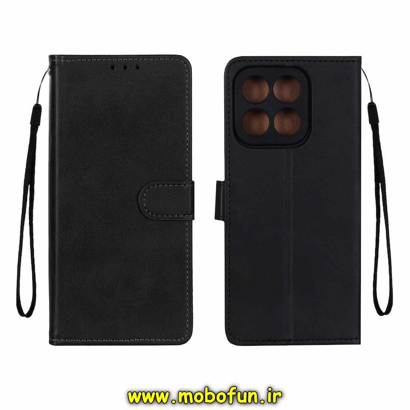کیف گوشی Honor X6B آنر مگنتی طرح چرم کتابی محافظ لنزدار بنددار مشکی کد 75333