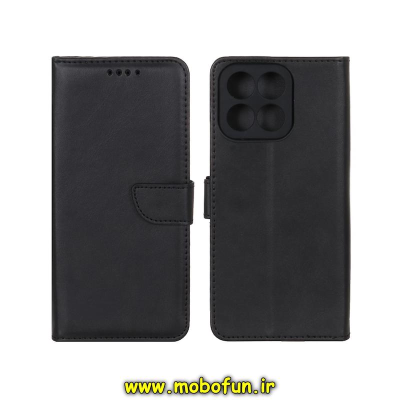 کیف گوشی Honor X7C آنر مگنتی طرح چرم کتابی محافظ لنزدار مشکی کد 75337